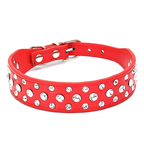 Rhinestone Dog Collar, Bling Rhinestone PU Leather Crystal Diamond Pet Dog Cat Puppy Collar Black S M L XL (XS, Red) - color: Red, size: XS