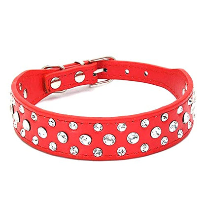 Rhinestone Dog Collar, Bling Rhinestone PU Leather Crystal Diamond Pet Dog Cat Puppy Collar Black S M L XL (S, Red) - color: Red, size: S