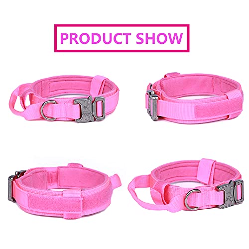 Tactical Dog Collar and Leash Set Adjustable Military Nylon Dog Collar with Control Handle and Heavy Duty Metal Buckle for Large Dogs（Pink S - color: Pink SET(collar+leash), size: Small (Pack of 1)