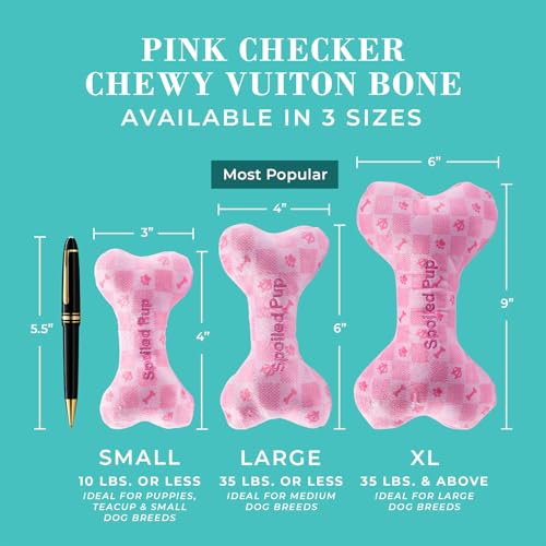 Haute Diggity Dog Chewy Vuiton Bone Plush Squeaky Dog Toy, Soft Durable Designer-Inspired Stuffed Puppy Chew Toys for Small & Medium Dogs, Machine-Washable (Pink Checker) Small - color: Pink Checker Bone, size: Small