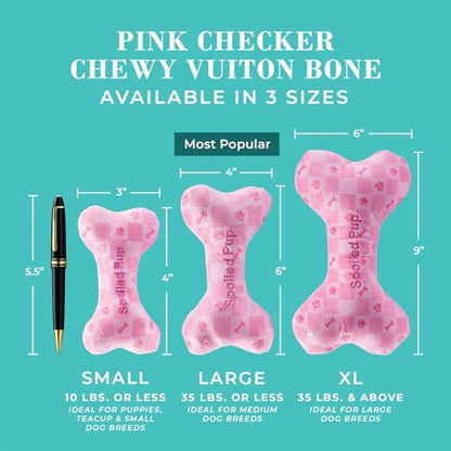 Haute Diggity Dog Chewy Vuiton Bone Plush Squeaky Dog Toy, Soft Durable Designer-Inspired Stuffed Puppy Chew Toys for Small & Medium Dogs, Machine-Washable (Pink Checker) Large - color: Pink Checker Bone, size: Large