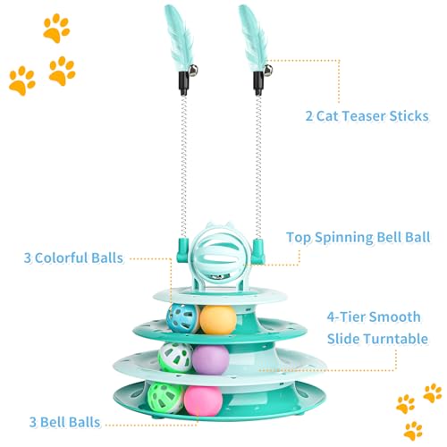 Goosheep Cat Toy Interactive Pet Plaything for Indoor Kitten Interactive Kitty Puzzle Ball with 2 Cat-Tease (Green) - color: Green
