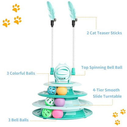 Goosheep Cat Toy Interactive Pet Plaything for Indoor Kitten Interactive Kitty Puzzle Ball with 2 Cat-Tease (Green) - color: Green