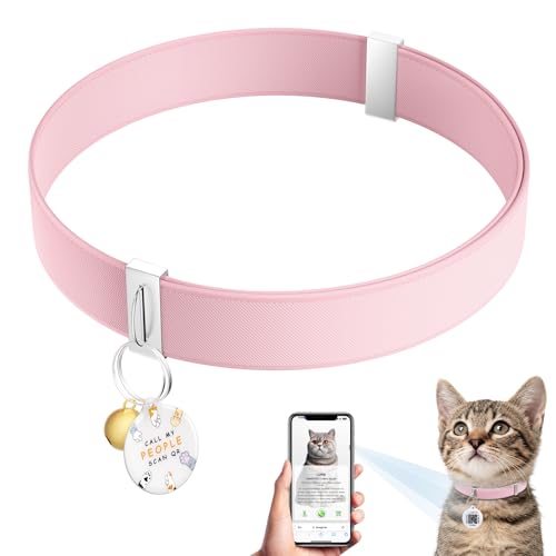 Cat Collar with QR Code Name Tag, Stretch Elastic Quick Release, Cat ID Tag Personalized, Ultra-Durable, Non Breakaway Lightweight Kitten Collar Fits Most Girl Boy Small Large Cats (Pink) - color: Pink