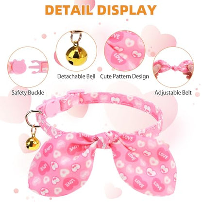 KOOLTAIL Girl Cat Collar Breakaway with Bowtie and Bells, 2 Pack Cute Kitten Collars, Pink Heart & Strawberry Design with Safety Buckle Adjustable for Small Large Girl Cats - color: Heart & Strawberry