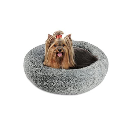 Arlee Donut Round Pet Dog Bed - Memory Foam - Calming Reduce Anxiety - Shaggy Vegan Fur - Assembled USA, Charcoal - color: Charcoal, size: Small