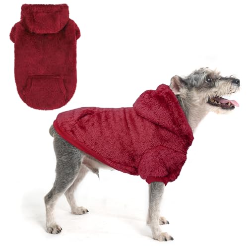 SCENEREAL Fleece Dog Sweaters Hoodie for Small Medium Large Dogs Girls Boys, Plush Fuzzy Dog Clothes Hoodies with Leash Hole, Winter/Fall Puppy Cold Weather Coat, Sherpa Hooded Sweatshirt, Burgundy S - color: Burgundy, size: Small