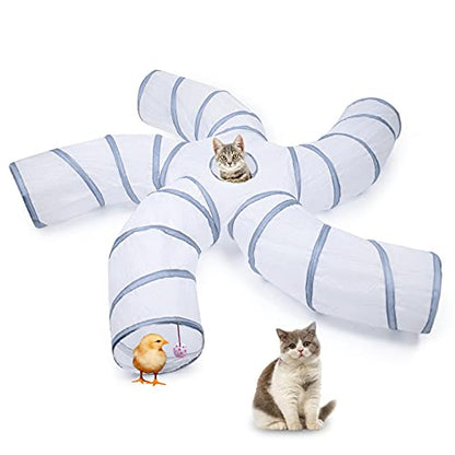 EGETOTA Cat Tunnel for Indoor Cats Large, with Play Ball S-Shape 5 Way Collapsible Interactive Peek Hole Pet Tube Toys, Puppy, Kitty, Kitten, Rabbit (White & Grey) - color: White & Grey