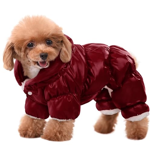 AOFITEE Dog Coat, Waterproof Dog Jacket, Fullbody Dogs Winter Coat Snowsuit, Windproof Puppy Puffer Jacket Snow Suit with Legs, Pet Fleece Winter Vest Coats for Small Dogs, Christmas Red S - color: Burgundy, size: Small