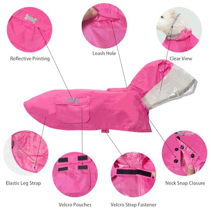 Dog Raincoat,Adjustable Waterproof Rain Jacket for Small Medium Large Dogs Puppy,Lightweight Hooded Dog Rain Poncho with Leash Hole Strip Reflective - color: Hot Pink, size: XS(4-9lb)