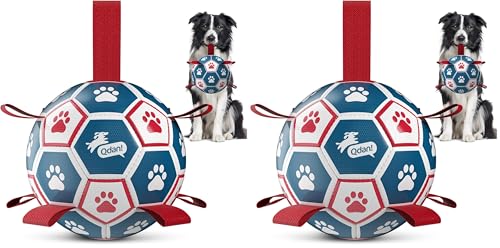 QDAN Dog Balls, World Cup Soccer Ball with Straps, Durable Herding Balls for Small Medium Pet, Puppy Birthday Gifts, Dog Water Toy, Pet Toys Puppy Ball (6 Inch) (Pack of 2) - color: Red-Blue, size: Medium Size 2 (6") (Pack of 2)