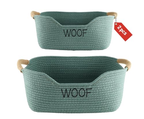Geyecete Set of 2 Dog Toy Storage Basket, Cotton Rope Weave Basket for Dogs, Cats, Dog Toy Bin with Handles, Puppy Toy Accessories,Storage Container-Green - color: Green