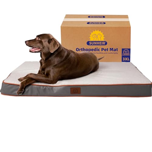 Jumbo Extra Large Waterproof Dog Bed, Big Orthopedic Dog Beds with Removable Washable Cover for Extra Large Dogs, Pet Bed Mat Egg-Crate Foam, 3XL(47.5"X29"X4"), Light Grey - color: Light Grey, size: 47.5"L x 29.0"W x 4.0"Th