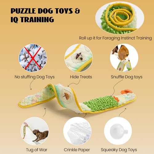 Nocciola EEL Squeaky Dog Toy, Tough No Stuffing Toy for Tug of War, Puppy Interactive Puzzle Fun to Keep Them Busy, Cognitive Crinkle Dog Toy for Large Medium Small Breed, Blue&Yellow - color: Blue & Yellow Eel Bundle