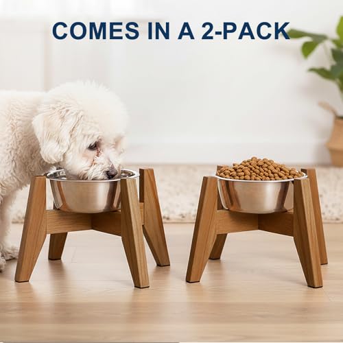 RAINBLELAND Elevated Dog Bowl Stand for Small Dogs, 7" Tall Raised Dog Bowl Stand Fits Up to 7" Bowls, Solid Acacia Wood Dog Bowl Holder, Set of 2 Wooden Dog Feeding Stands (Stand Only) - color: Small - 2 Pack