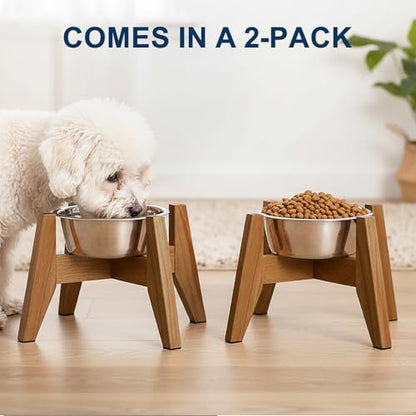 RAINBLELAND Elevated Dog Bowl Stand for Small Dogs, 7" Tall Raised Dog Bowl Stand Fits Up to 7" Bowls, Solid Acacia Wood Dog Bowl Holder, Set of 2 Wooden Dog Feeding Stands (Stand Only) - color: Small - 2 Pack
