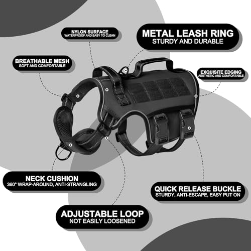 Tactical Dog Harness Medium Sized, Heavy Duty No Pull Dog Harness with Handle, Easy On and Off Service Dog Vest with Molle System, Reflective Pet Vest for Walking Hiking Training - color: Black, size: M(Neck:17-23",Chest:22-32"),35-50 lbs