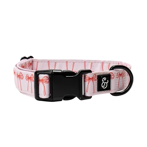 Lucy & Co. Ballet Bows Dog Collar - Durable Lightweight Designer Collar for Pets - Adjustable Metal Safety Buckle - White & Pink Bows - Small - color: Ballet Bows Dog Collar, size: Small