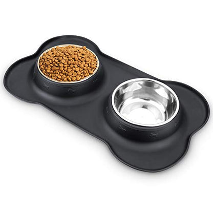 Dog Food Bowls Stainless Steel & Water Dish with No-Spill and Non-Skid, Feeder Bowls with Dog Food Dish for Small Medium Large Size,Dogs,Cats,Puppy Pets, Black, 12oz - color: Black, size: 1½ Cup/12 oz each