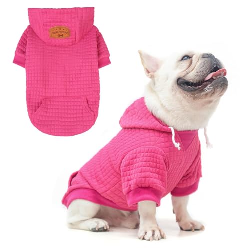 BEAUTYZOO Dog Hoodie for Small Medium Large Dogs, Winter Fall Warm Dog Clothes for Puppy S M Sized Dogs Girl Boy, Dog Sweater Shirt Hoodies with Pocket Bulldog Pitbull Cat Clothing Coat - color: Rose Pink, size: S (Back: 12",Chest: 16", Neck: 10")