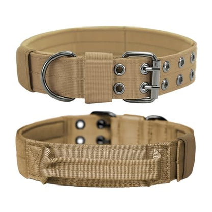 Tactical Dog Collar with Handle, Military Adjustable Heavy Duty Metal Buckle Dog Collars Soft Nylon Training Collar for Medium Large Dogs (Brown, Medium) - color: Brown-HD, size: M
