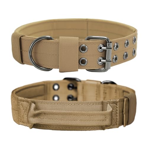 Tactical Dog Collar with Handle, Military Adjustable Heavy Duty Metal Buckle Dog Collars Soft Nylon Training Collar for Medium Large Dogs (Brown, Medium) - color: Brown-HD, size: M