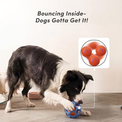 Unique Interactive Dog Toy with Ball-in-Ball Design, 4X Durable Rubber Outer Shell & Inner Smart Automatic Bouncing Ball to Keep Them Busy, Fetch&Puzzle&Chew Toys for Medium, Large High Energy Dogs