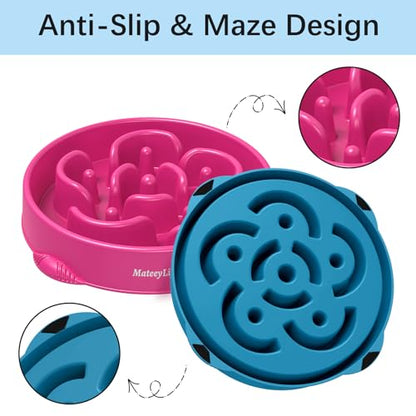 MateeyLife Large Slow Feeder Dog Bowls 2PCS, Anti-Choking Puzzle Dog Food Bowls, Anti-Slip Interactive Feeding Slow Down Eating, Bloat Stop Maze Dishes for Large Breeds 4 Cups Purple&DarkBlue - color: C-Purple&DarkBlue, size: Large