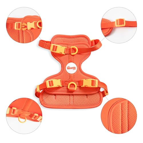 HNS1001A Arlo Small Adjustable Soft Padded No Pull Pet Harness with 3 Buckles and 3 Leash Clips, Aperol - color: Dark Orange, size: Small (Chest: 14 - 22")