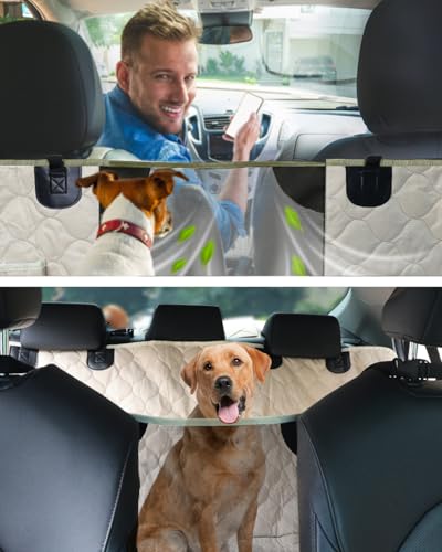 PETICON Dog Car Seat Cover with Mesh Window, 100% Waterproof Pet Seat Cover for Back Seat, Scratchproof Dog Hammock for Cars, Trucks, SUVs, Jeeps, Beige - color: beige-Y