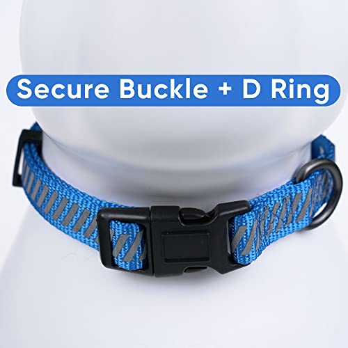 Pawtitas Reflective Dog Collar Reflective Thread Reflective Dog Collar Personalized Name Phone Number Adjustable Collar for Small Dogs Extra Small Puppy Blue Dog Collar Extra Small Breeds - color: Customized Blue, size: X-Small (Pack of 1)