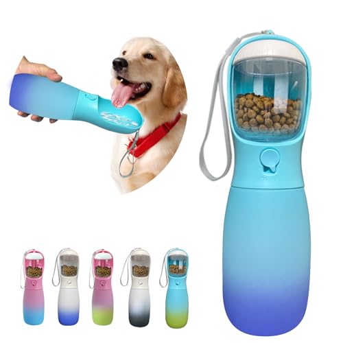 2-in-1 Dog Water Bottle Portable, Food Grade Travel Dog Bowls with Food Container, 19Oz Dog Water Bowl Dispenser, Hiking Essentials, Puppy Stuff Dogs Accessories Girl Boy (Blue)