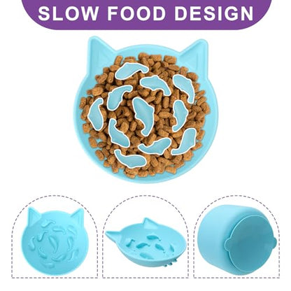 Silicone Cat Slow Feeder, Elevated Slow Feeder Bowl Tilt Design, Suitable for Dry and Wet Food, Adjustable Angle, Cat Food Puzzle with Suction Cup(Blue) - color: Blue