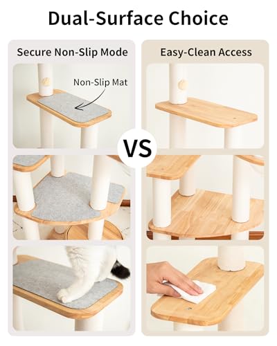 Modern Cat Tree for Large Cat, 57-Inch Tall Cat Tower with Scratching Post for Indoor Cats, Multi-Level Cat Condo with Hand-Woven Cat Bed and Acrylic Bowl (White 81007DD) - color: Brown 81007D