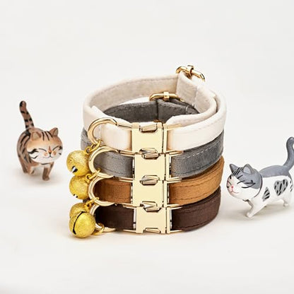 Custom Cat Collar with Bells Personalized Small Cat Collar Engraved Name & Phone Number with Secure Metal Quick-Release Buckle Adjustable (Light Gray) - color: Light Gray