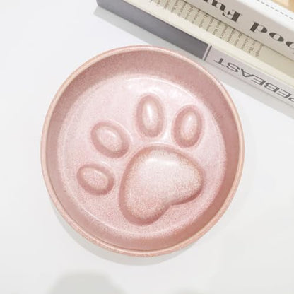 Ceramic Slow Feeder Bowl, 6.69 x 5.7 inches, Elevated Design with Paw Pattern, for Cats and Small Dogs (Pink) - color: Pink