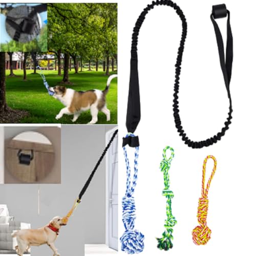 5PCS Spring Pole Dog Rope Toys, Dog Interactive Tether Tug of War Toy, Indoor Outdoor Bungee Hanging Toys, Dogs Tree Interactive Tether Pull & Tug of War Toy, Exercise Toy with Chew Rope for Dogs