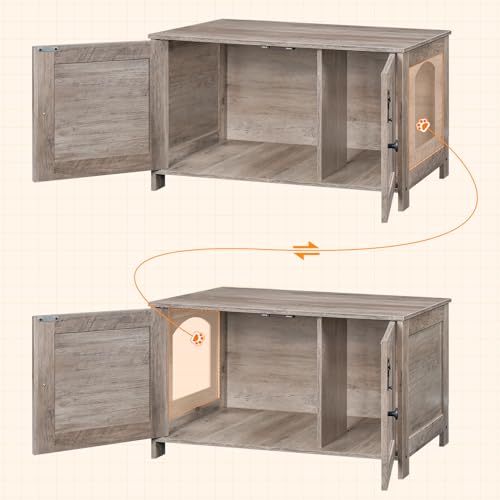 HOOBRO Litter Box Enclosure, Cat Litter Box Furniture with Removable Divider, Large Hidden Litter Box Furniture, Wooden Cat House, End Side Table, 31" L x 17.5" W x 19.7" H, Greige BG03MW01G2 - color: Greige