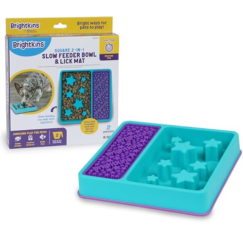 Brightkins Square 2-in-1 Slow Feeder Bowl and Lick Mat - Slow Feeder Dog Bowls, Dog Bowls for Fast Eaters, Interactive Puppy Bowl, Cat Food Puzzle, Puzzle for Dogs, Pet Dishwasher Safe Lick Mat - style: Slow Feeder & Lick Mat