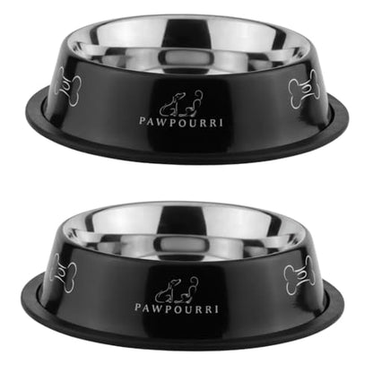 Stainless Steel Dog Bowl Pack of 2, Food & Water Bowl for Dogs, Durable Dog Feeding Bowl, Bowls for Small Dogs, Easy to Clean, Anti-Skid Pet Bowl - 16 oz (Black) - color: Black