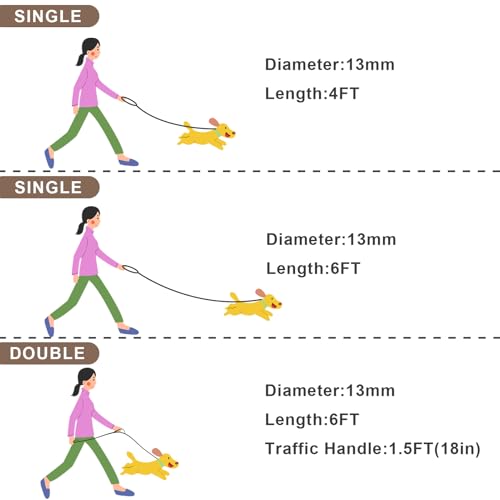 Rope Dog Leash, 6 Foot Heavy Duty Dog Leash with Aviation Aluminum Auto Locking Carabiner, Strong Nylon Pet Lead for Small, Medium, Large Dogs (Brown, 6FT) - color: Brown, size: 6 Foot Single Handle