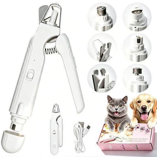 2-in-1 Dog Nail Grinder & Dog Nail Clippers Trimmers for Large Medium Small Dogs Cats Pets Claw Trimmer with LED Lights (White) - color: White