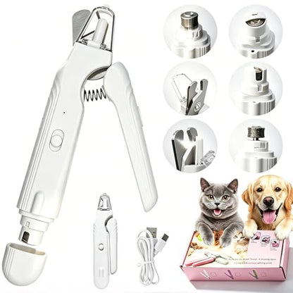 2-in-1 Dog Nail Grinder & Dog Nail Clippers Trimmers for Large Medium Small Dogs Cats Pets Claw Trimmer with LED Lights (White) - color: White