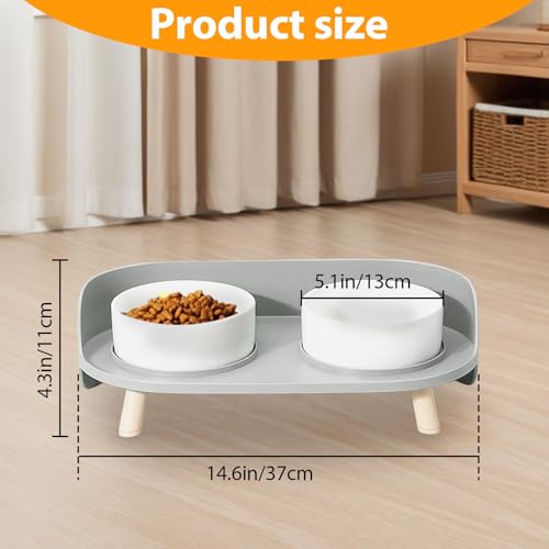 Elevated Dog Bowls Set, Ceramic Pet Food & Water Bowls with Non-Slip Stand, No Spill Design for Cats/Small Medium Dogs Gray - color: Gray