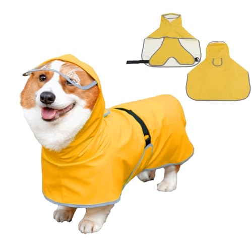 Dog Poncho Hooded Raincoat for Puppies & Small to Large Dogs, Reflective Strips for Night Safety, Lightweight & Adjustable Fit (X-Small, Yellow) - color: Yellow, size: X-Small