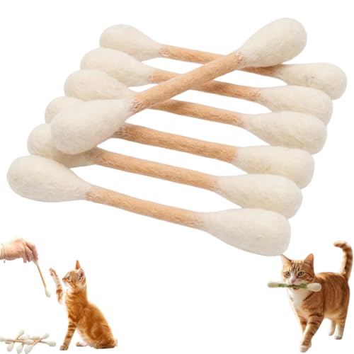 Cotton Swab Cat Toy with Catnip, 6 Pack Interactive Kicker Chew Stick for Indoor Pet Dental Play