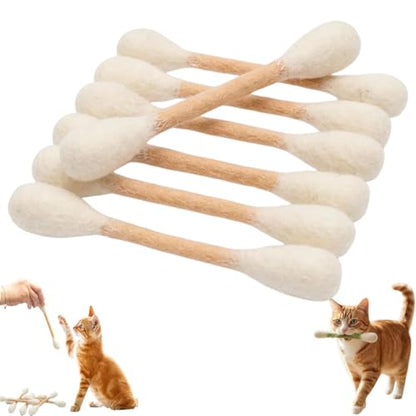 Cotton Swab Cat Toy with Catnip, 6 Pack Interactive Kicker Chew Stick for Indoor Pet Dental Play