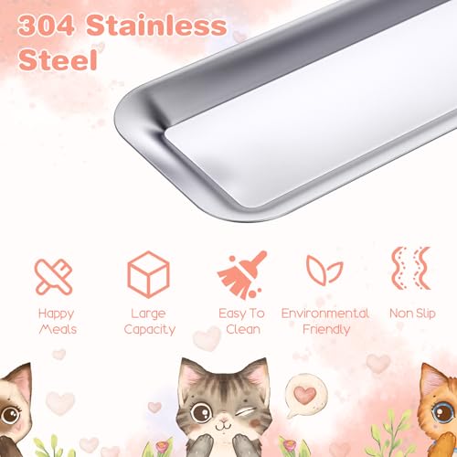 2 Pack Cat Food Bowls, Stainless Steel Extra Wide Anti Whisker Fatigue Dishes, Shallow Pet Bowls for Multi-Cat Families and Flat Face Breeds