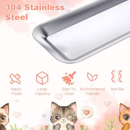 2 Pack Cat Food Bowls, Stainless Steel Extra Wide Anti Whisker Fatigue Dishes, Shallow Pet Bowls for Multi-Cat Families and Flat Face Breeds