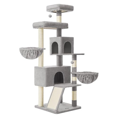 Feandrea Cat Tree, 68.5-Inch Tall Cat Tower, Multi-Level Plush Condo with Large Perch, Scratching Posts, Double Caves, Dove Gray UPCT006G01 - color: Dove Gray
